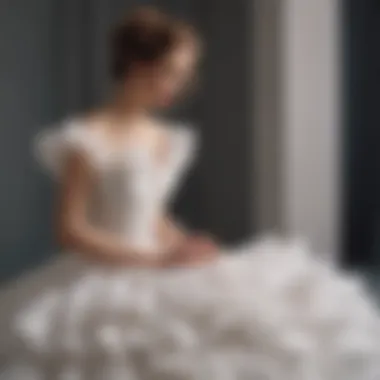 A fashion designer sketching a gown adorned with organza ruffles, illustrating creative design concepts.