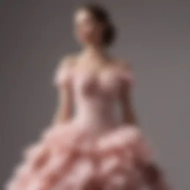 An elegant evening dress featuring organza ruffle trim, capturing its aesthetic appeal in fashion.