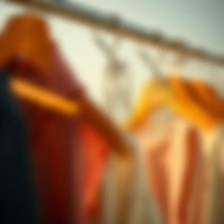 A fashion-forward display of clothesline clips incorporated into wardrobe management