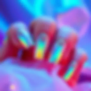 A collage of innovative holographic nail designs showcasing trends
