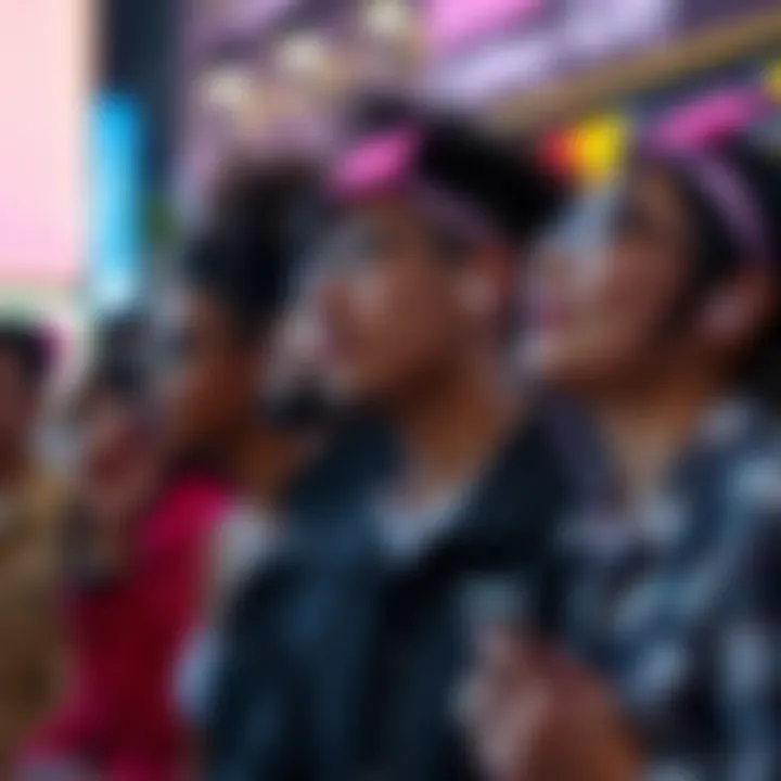 Diverse group enjoying Hello Kitty ear buds, symbolizing their broad demographic appeal