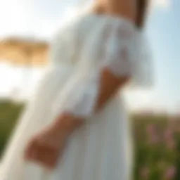 Delicate white lace dress on a summer day