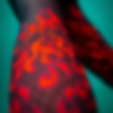 Close-up detail of flame fishnet tights highlighting texture and design