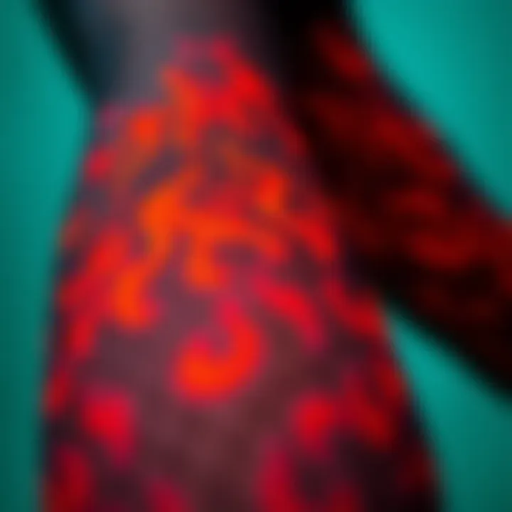Close-up detail of flame fishnet tights highlighting texture and design