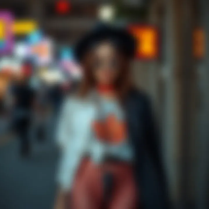 Stylish ensemble featuring flame fishnet tights paired with contemporary fashion