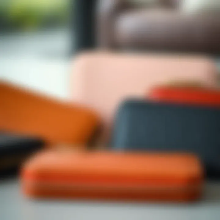 Elegant arrangement of double zipper wallet organizers showcasing various textures