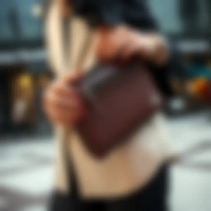 Stylish double zipper wallet organizer integrated into a modern outfit