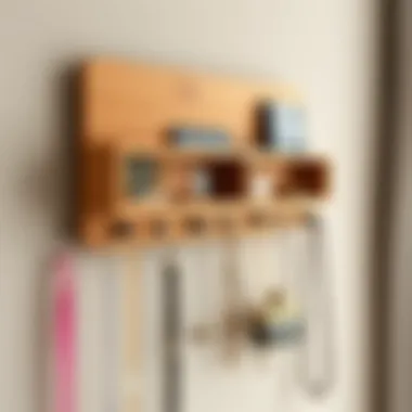 Elegant wooden wall-mounted jewelry organizer with hooks and compartments