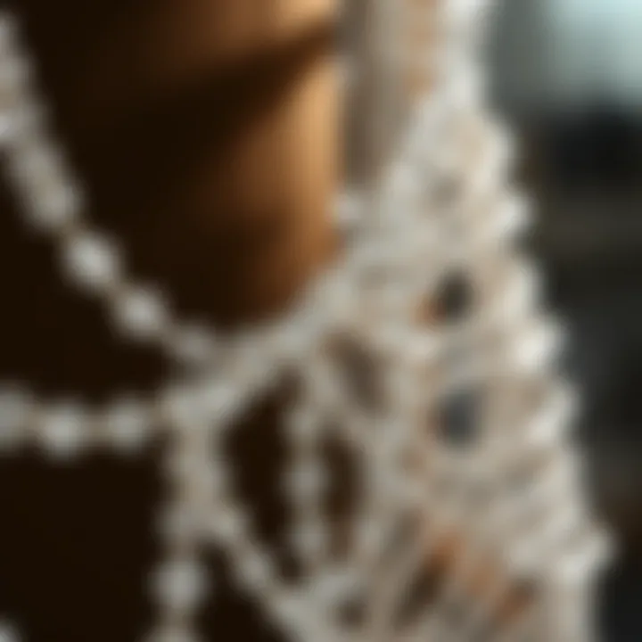 Close-up of intricate craftsmanship of crystal garland strands