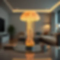 Elegant jellyfish lamp casting ambient light in a modern living room