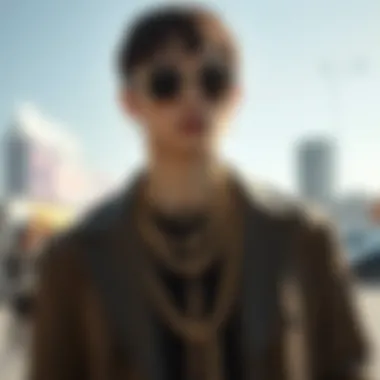 Contemporary styling of gold chains in modern fashion attire