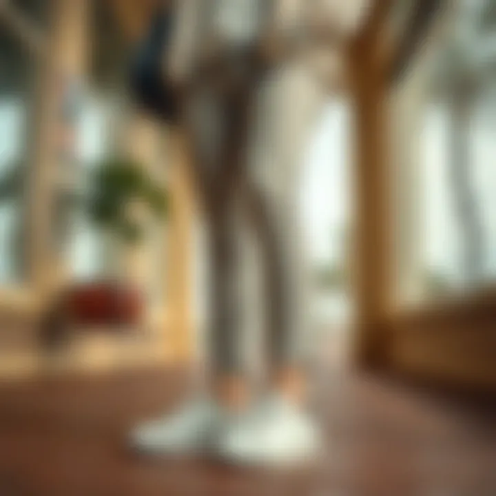 All-white leather sneakers paired with a stylish nursing outfit