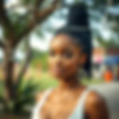 A beautiful outdoor setting with a model showcasing a crochet hairstyle