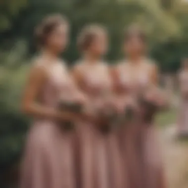 A stunning outdoor wedding setting featuring bridesmaids in dusty rose dresses