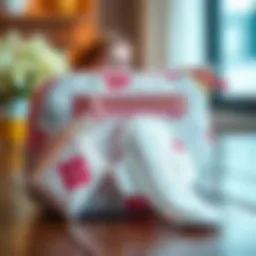 Stylish pad and tampon bag displayed on a wooden surface.