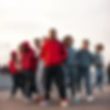Group of individuals expressing different fashion statements with parachute sweatpants