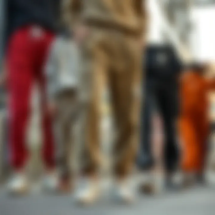 Collage of different styles of parachute sweatpants from various brands