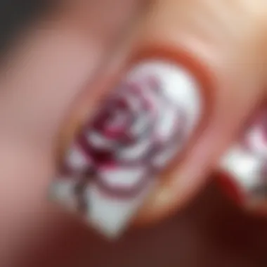 Close-Up of Rose Nail Stamping Technique Close-up of rose nail stamping technique