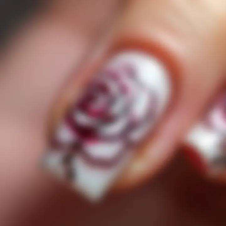 Close-Up of Rose Nail Stamping Technique Close-up of rose nail stamping technique