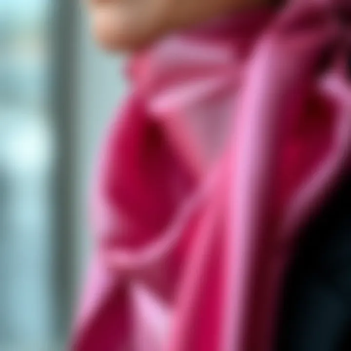 Elegant draping of silk neck gaiter showcasing its luxurious texture