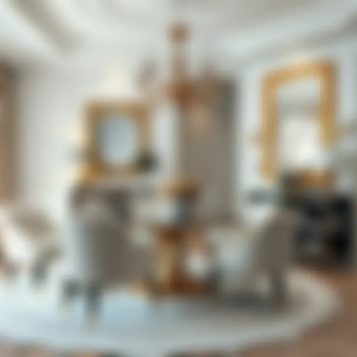 Chic dining area with metallic silver and gold details