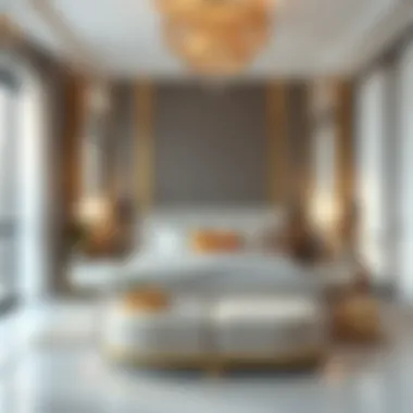 Luxurious bedroom featuring silver and gold color scheme