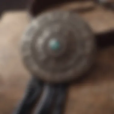 Craftsmanship of a Bolo Tie A close-up of a bolo tie showcasing intricate craftsmanship and detailing