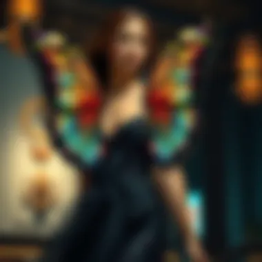 Elegant evening wear that showcases butterfly aesthetics.