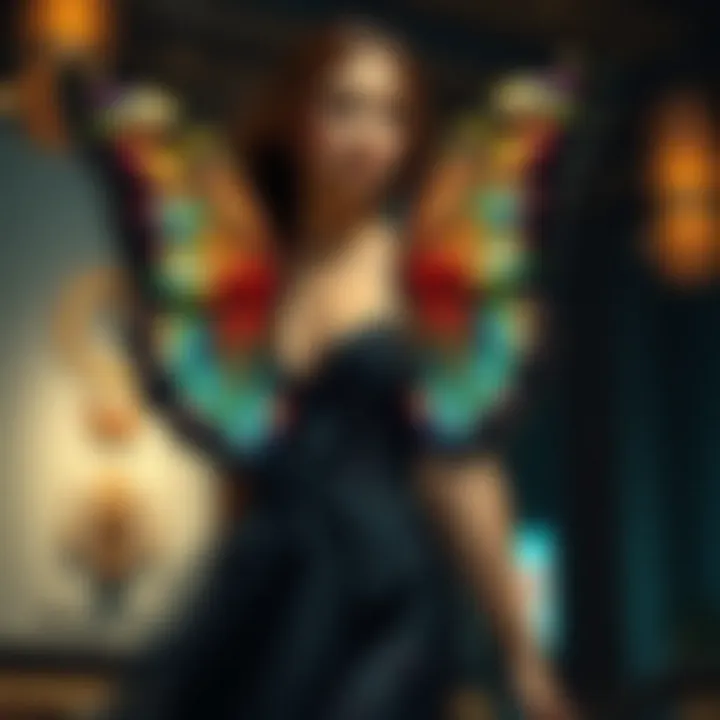 Elegant evening wear that showcases butterfly aesthetics.