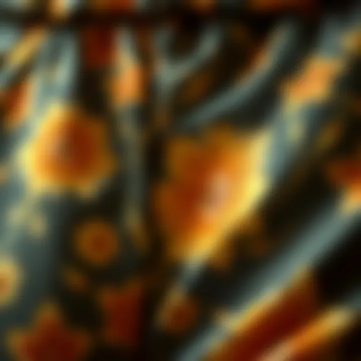 Close-up of intricate floral patterns on fabric