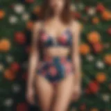 A chic high-waisted two-piece bathing suit with floral patterns