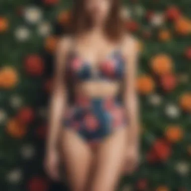 A chic high-waisted two-piece bathing suit with floral patterns