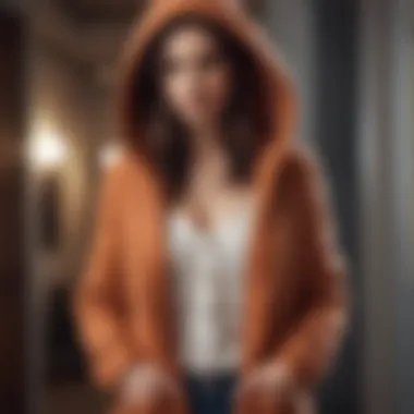 Stylish Modern Outfit with Cardigan Stylish hooded cable knit cardigan draped over a modern outfit