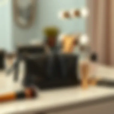 Stylish small makeup brush bag on a vanity