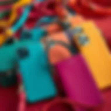 Colorful iPhone 11 cases with crossbody straps arranged aesthetically