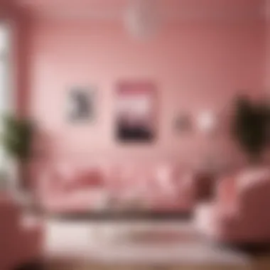 Chic living room featuring pink sticky wallpaper