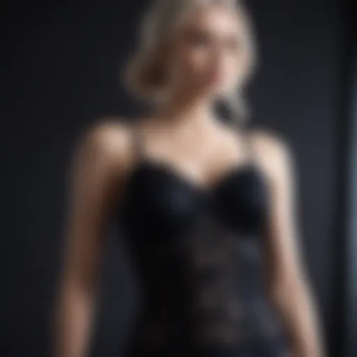 Elegant black lace camisole tank top displayed on a mannequin