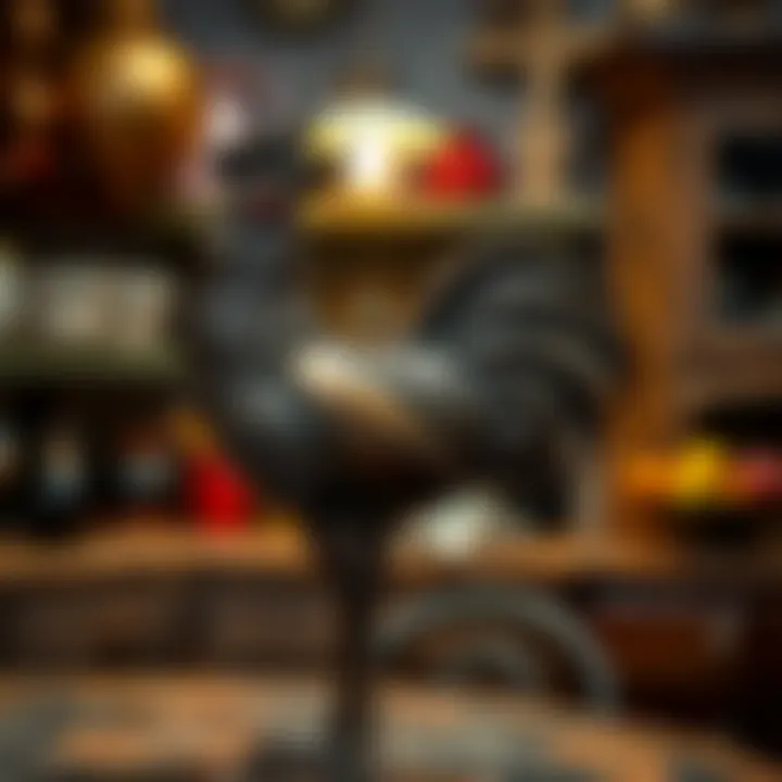 Traditional metal rooster decor in a rustic kitchen setting