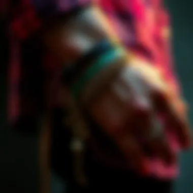 Adorned Wrist with Emo Accessories Close-up of a wrist adorned with multiple emo wristbands