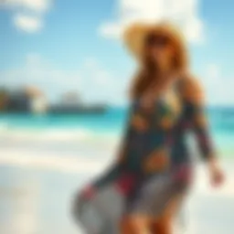 Stylish plus size bathing suit cover-up dress on a beach