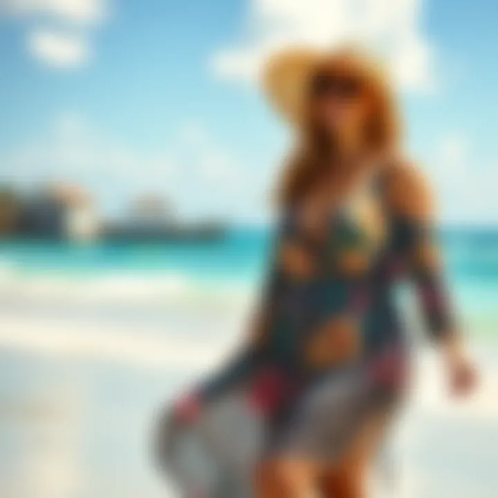 Stylish plus size bathing suit cover-up dress on a beach