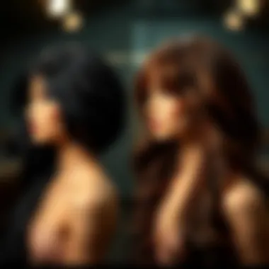 Visual comparison of synthetic and human hair wigs side by side