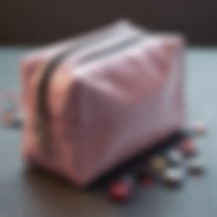 Different material options for large zip makeup bags displayed together.