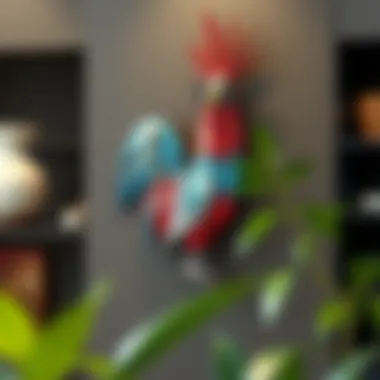 Vibrant metal rooster wall piece adding color to living space