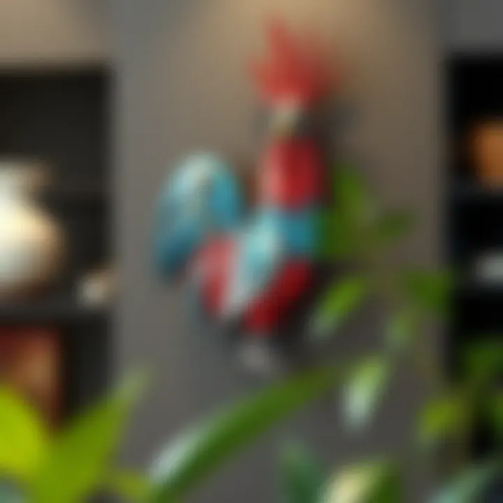 Vibrant metal rooster wall piece adding color to living space