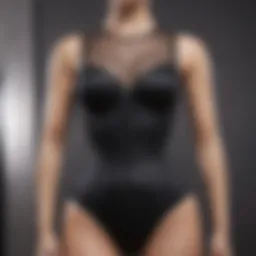 An elegant waist training bodysuit displayed on a mannequin.